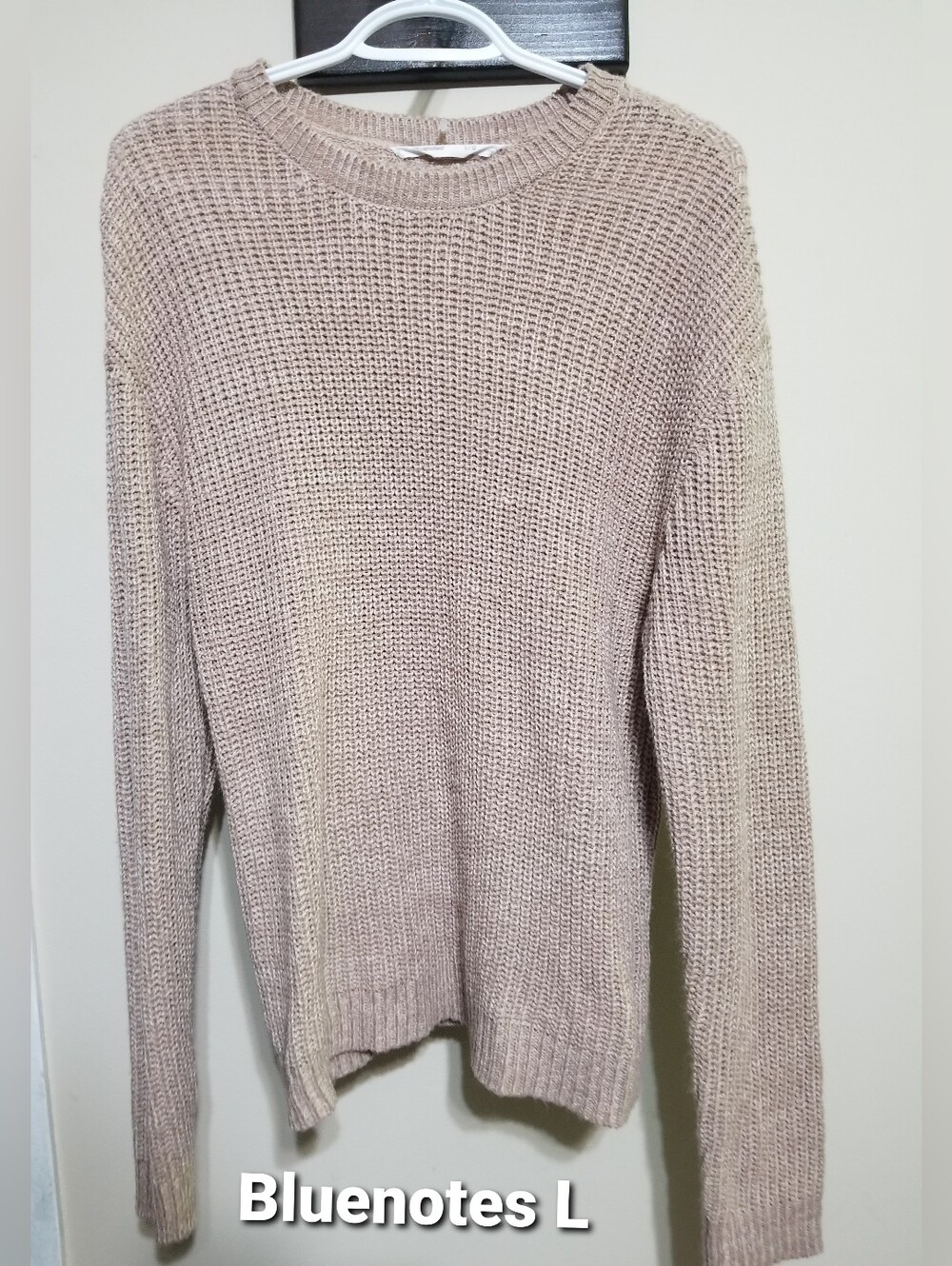 BLUENOTES Large Crew Neck Sweater, Tan Casual Long Sleeve